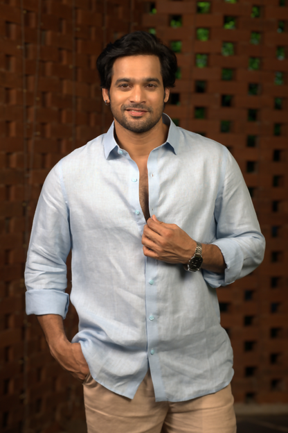 Linen Sky Blue Pearl Drift Shirt By Hilo Design - Distacart