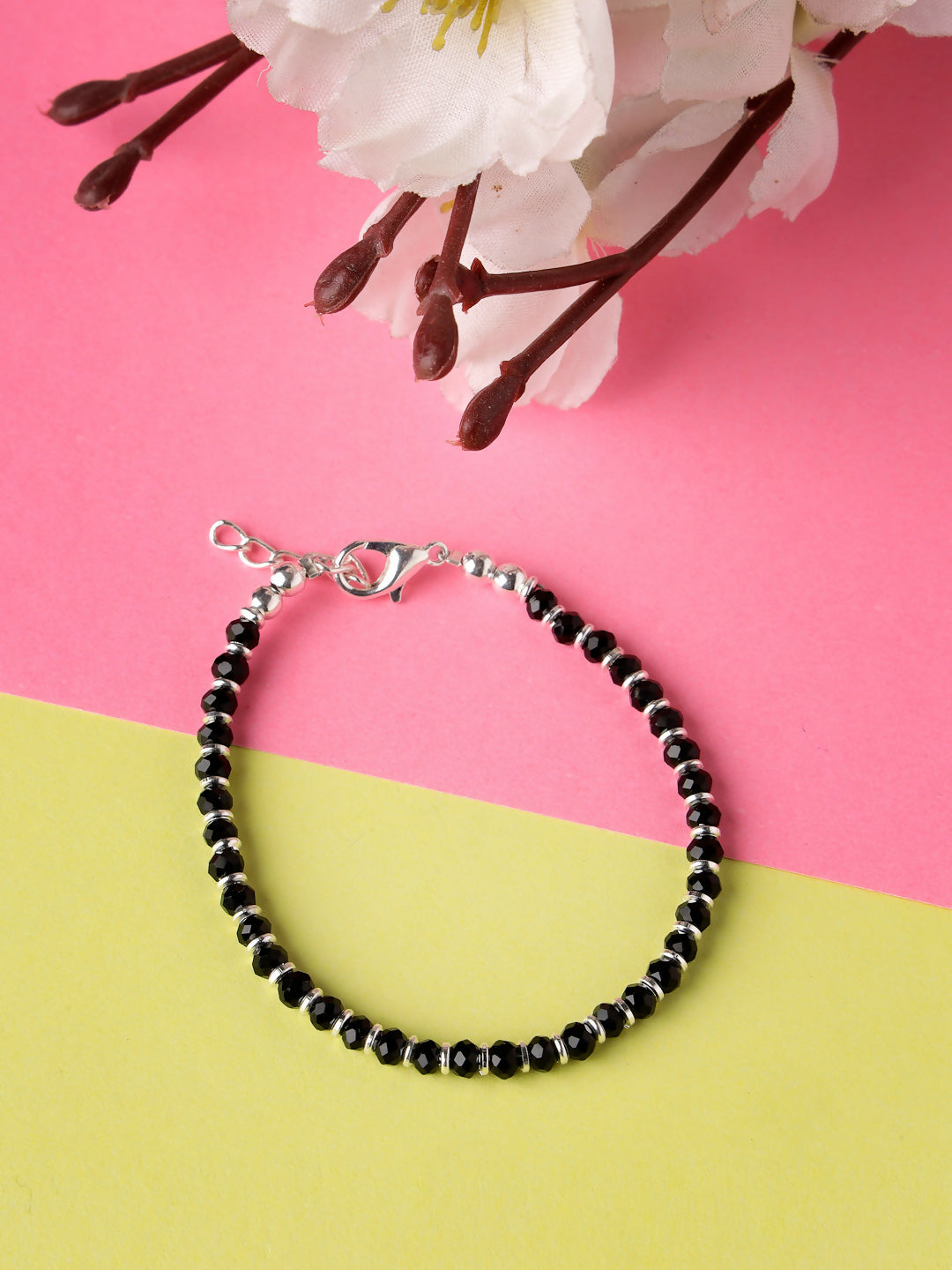 NVR Women Silver Plated Black Beaded Adjustable Rakhi With Roli Chawal - Distacart