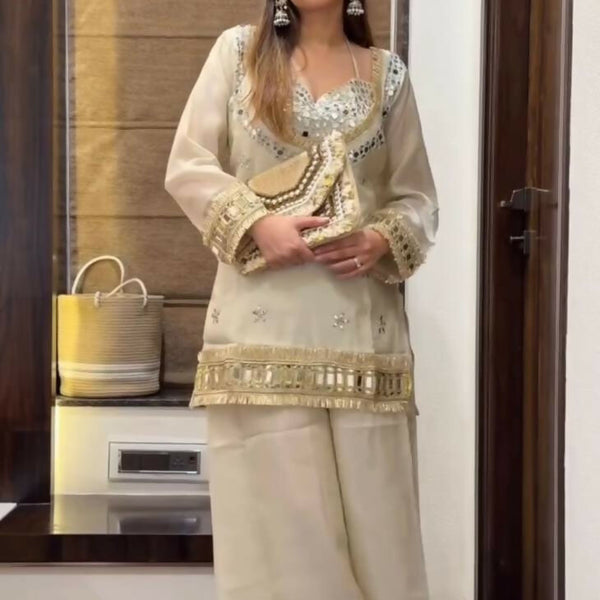Teeya Creation New Trendy Stylish Real Mirror Work With Lace Border Kurta Set - Dista