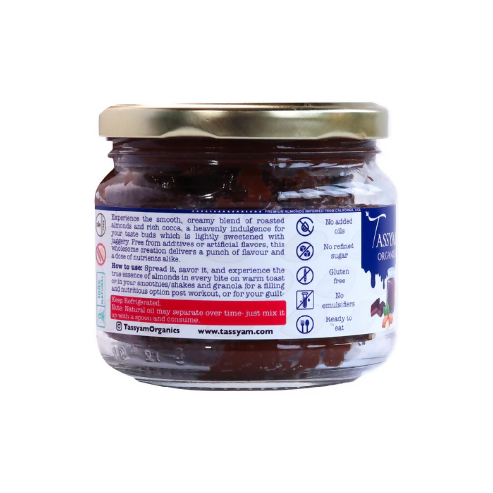 Tassyam Organics Rich Dark Chocolate Almond Spread - Distacart