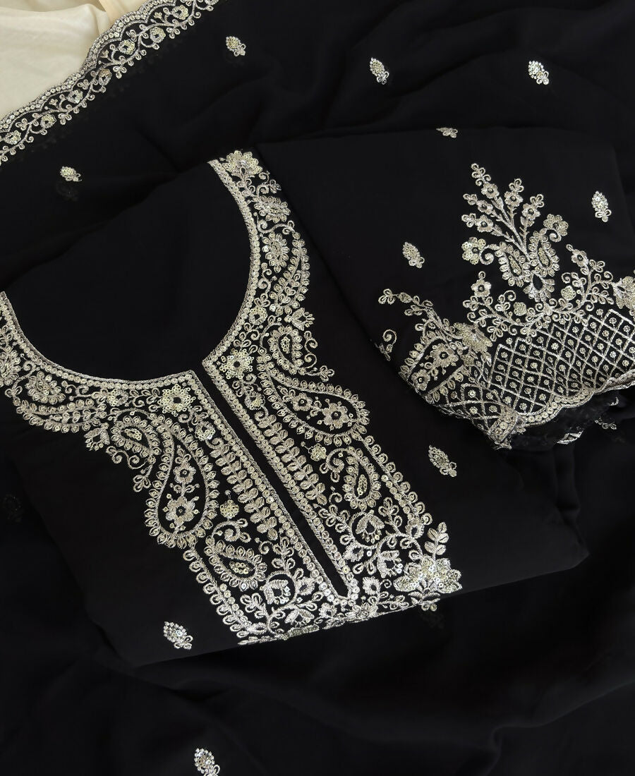 KC Black Georgette Heavy Embroidered Fancy Suit For Women - Dista