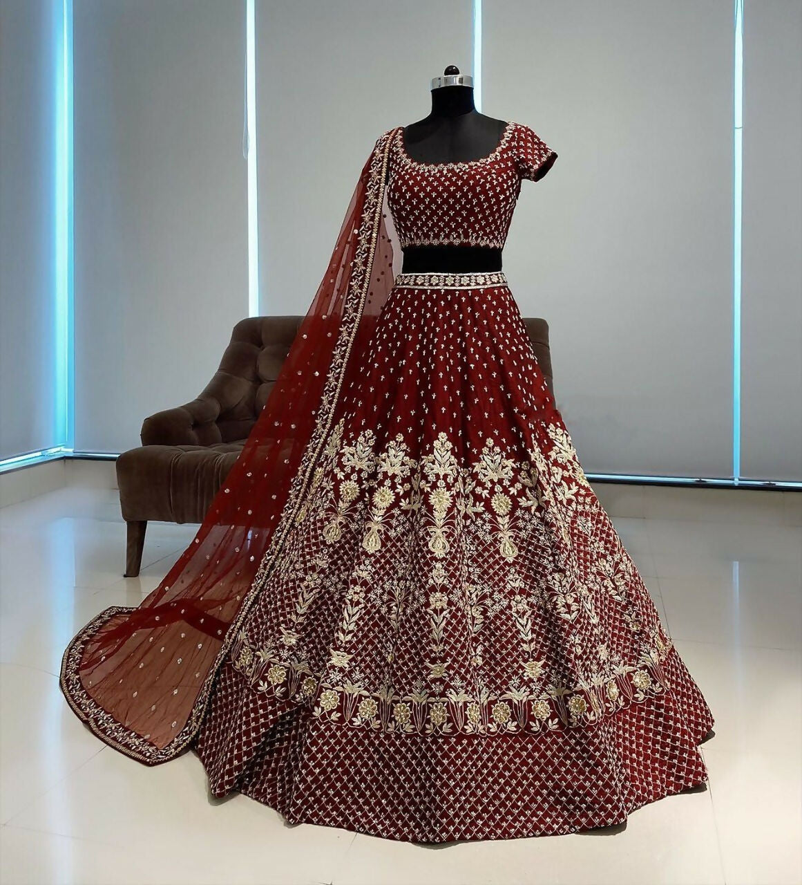 Jyoti Fashion Gorgeous Maroon Taffeta Satin Silk Sequins with Zari Thread & Coding Dori Embroidery Lehenga Choli with Dupatta - Distacart