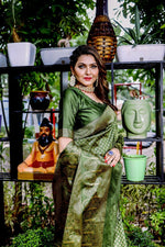 Thumbnail for Partywear Designer Mendi Banarasi Silk Fancy Saree - Starwalk - Distacart
