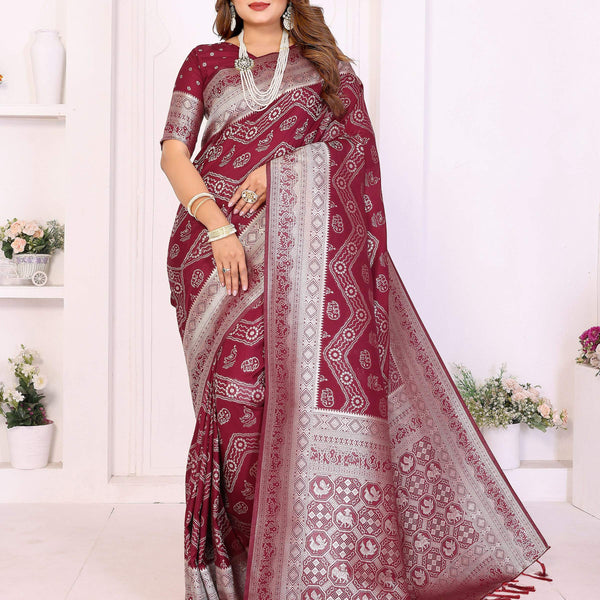 Aastha Fashion Maroon Georgette Silk Leheriya With Elegant Zari Weaving Saree - Distacart