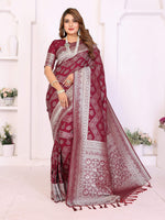 Thumbnail for Aastha Fashion Maroon Georgette Silk Leheriya With Elegant Zari Weaving Saree - Distacart