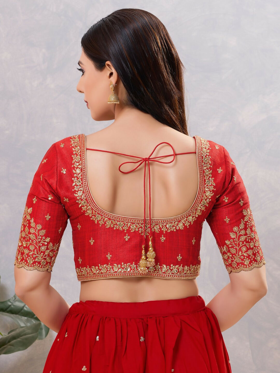 Joban Fashion Women Silk Dark-Red Stitched Blouse - Distacart
