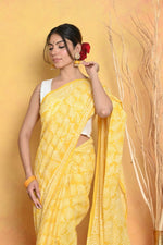 Thumbnail for Very Much Indian Handblock Printed Cotton Saree With Natural Dyes - Yellow - Distacart