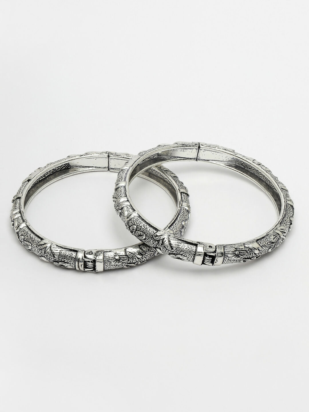 NVR Women's Silver-Toned German Silver Floral Oxidised Kada Bangle - Distacart