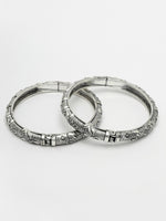 Thumbnail for NVR Women's Silver-Toned German Silver Floral Oxidised Kada Bangle - Distacart