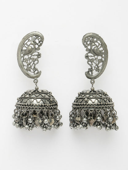 NVR Women's Silver-Plated Oxidised Dome Shaped Jhumka Earrings - Distacart