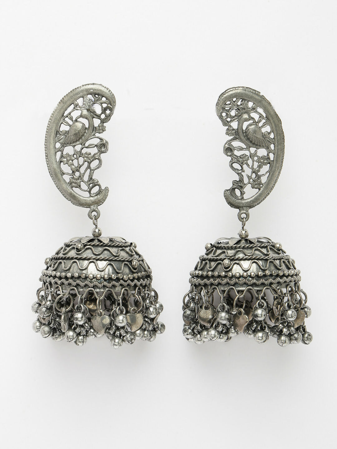 NVR Women's Silver-Plated Oxidised Dome Shaped Jhumka Earrings - Distacart