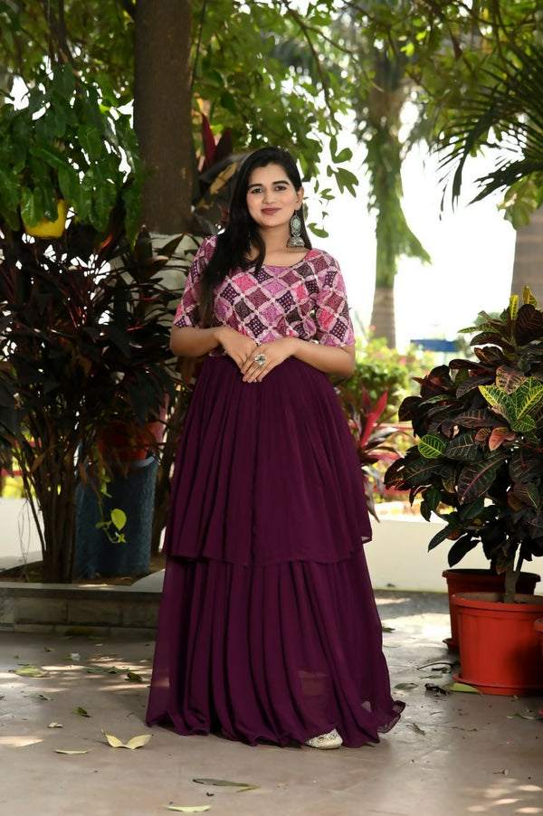 Jyoti Fashion Women's Wine Printed with Sequins Faux Blooming Anarkali Dress - Distacart