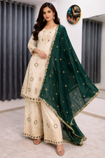 Thumbnail for Teeya Creation Green Color Chinon Silk Party Wear Trending Palazzo Set - Distacart