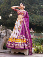 Thumbnail for Preksha Creation Tusser Silk With Ajarakh Prints Women Lehenga Choli - Purple - Distacart
