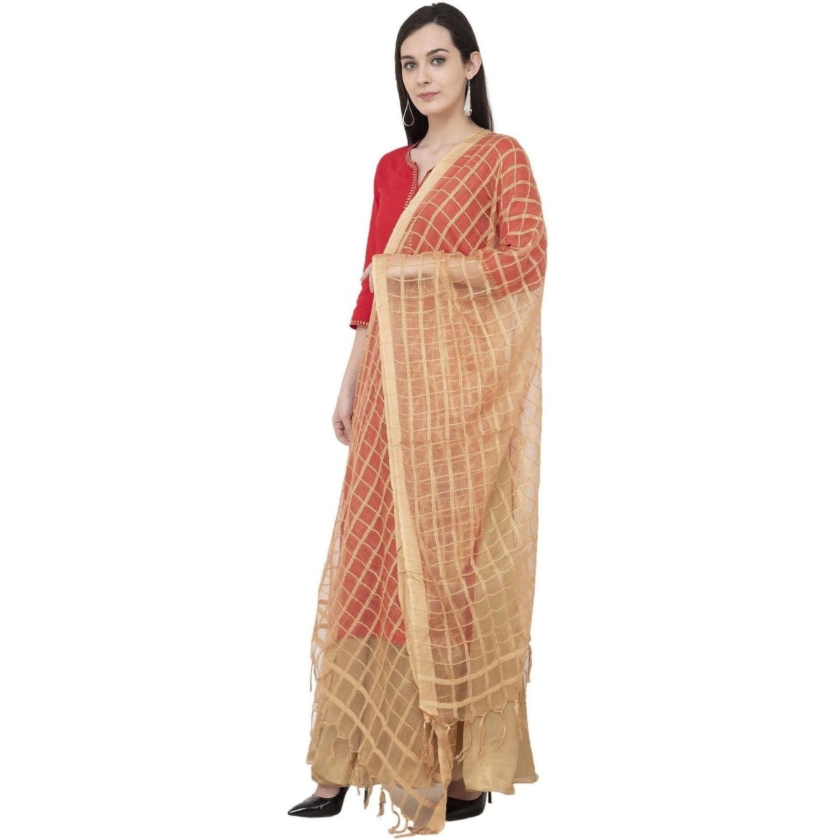 A R Silk Cotton square Regular Dupatta Color Dark Golden Dupatta or Chunni