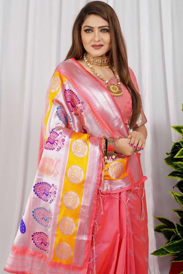 Jyoti Fashion Women's Peach Paithani Silk Zari Woven Saree with Blouse - Distacart