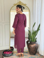 Thumbnail for The52 Wine Women's Gorgeous Rayon Fabric Embroidered Work Straight Kurta Pant and Dupatta Set - Distacart