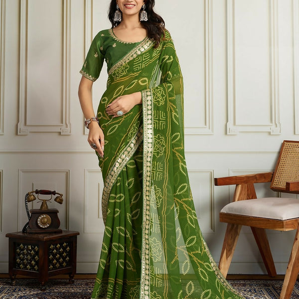 Ai Fashion Green Georgette Rajwadi Bandhani Print Party Wear Saree - Distacart