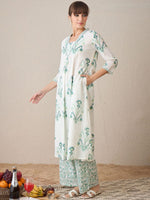 Thumbnail for Indo Era Women Floral Printed Regular Sequinned Pure Cotton Kurta with Palazzos