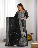 Thumbnail for Joban Fashion Black Kurta Set Silk Sequins , Zari, Coding & Thread Embroidered work - Distacart