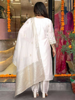 Thumbnail for The52 White Beautiful Embroidered Viscose Chanderi Fabric Straight Kurta Pant with Dupatta Set - Distacart