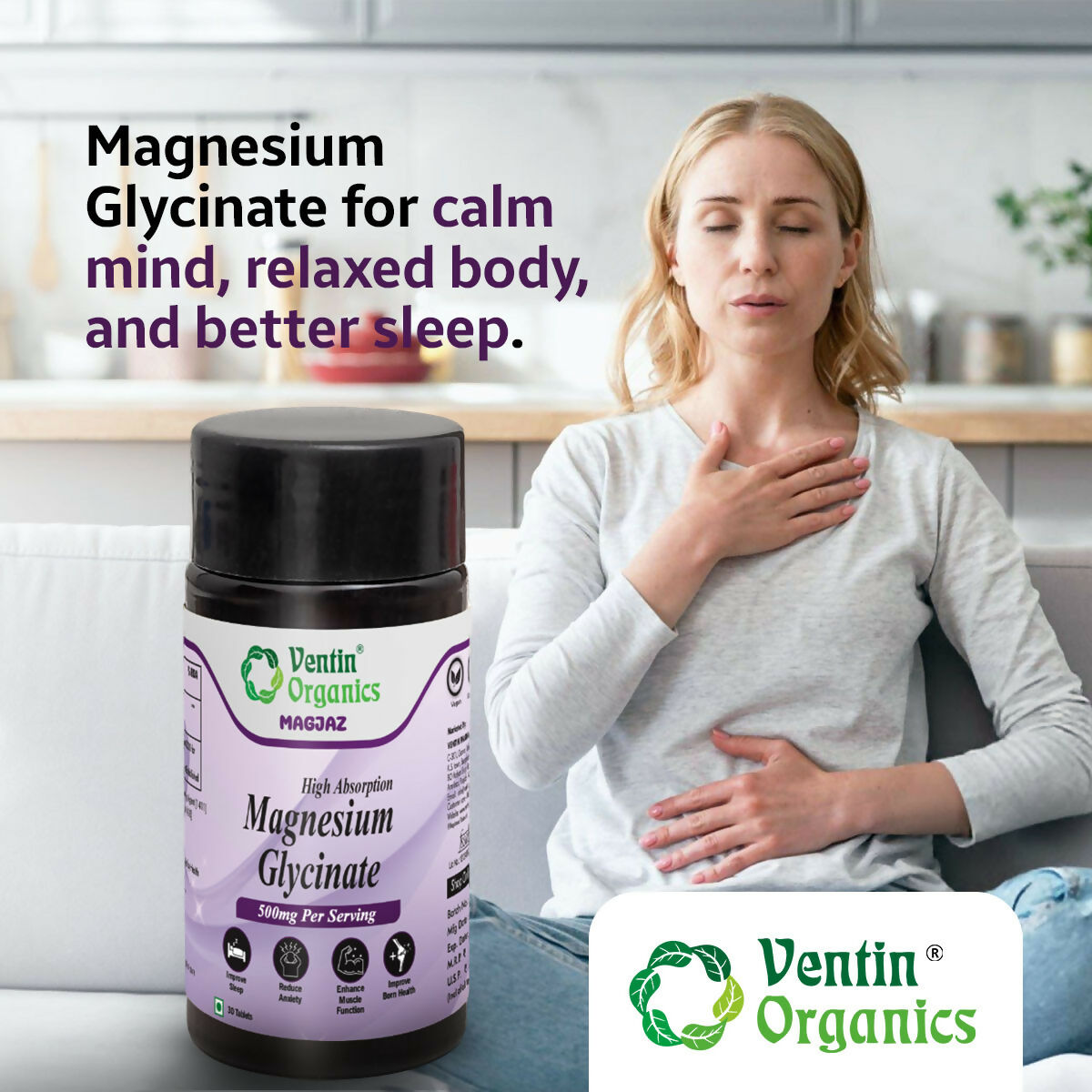 Ventin Organics Magjaz Magnesium Glycinate Tablets - Distacart