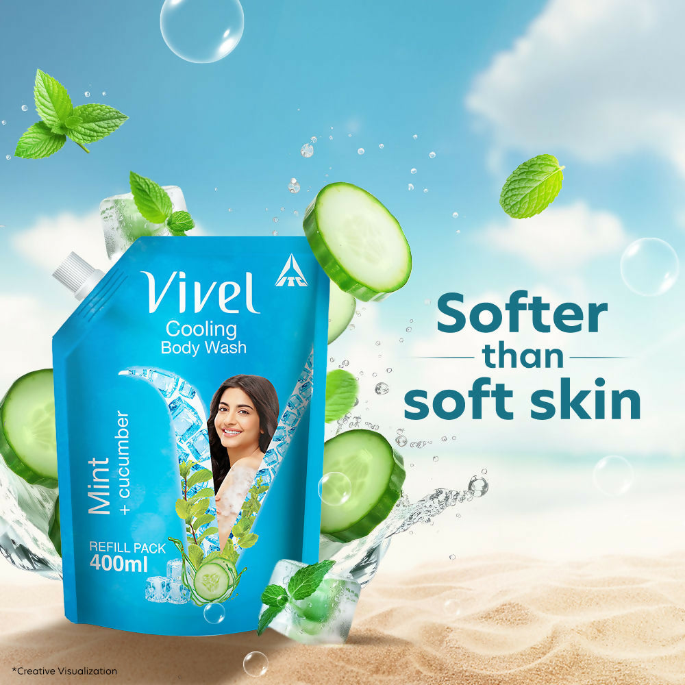 Vivel Cooling Body Wash Mint & Cucumber Moisturizing Shower Gel Supersaver Refill Pouch - Distacart