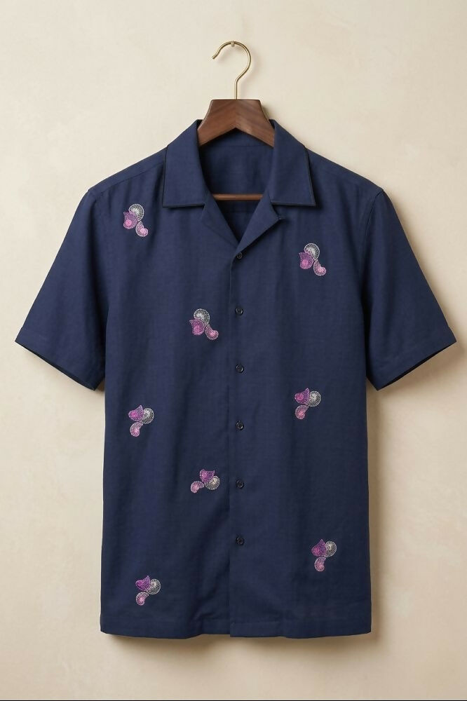Aureole — Blue Embroidered Cotton Shirt by Hilo Design - Dista