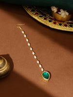 Thumbnail for Ruby Raang Green Tear Drop Green Meenakari Maang Tikka