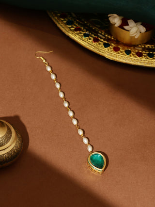 Ruby Raang Green Tear Drop Green Meenakari Maang Tikka