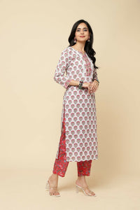 Thumbnail for Designer Stylish Red Cotton Blend Stitched Suit With Dupatta - Tanisha - Distacart