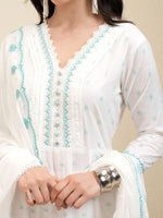 Thumbnail for Vishudh White Embroidered Pure Cotton Anarkali Panelled Kurta With Trousers & Dupatta