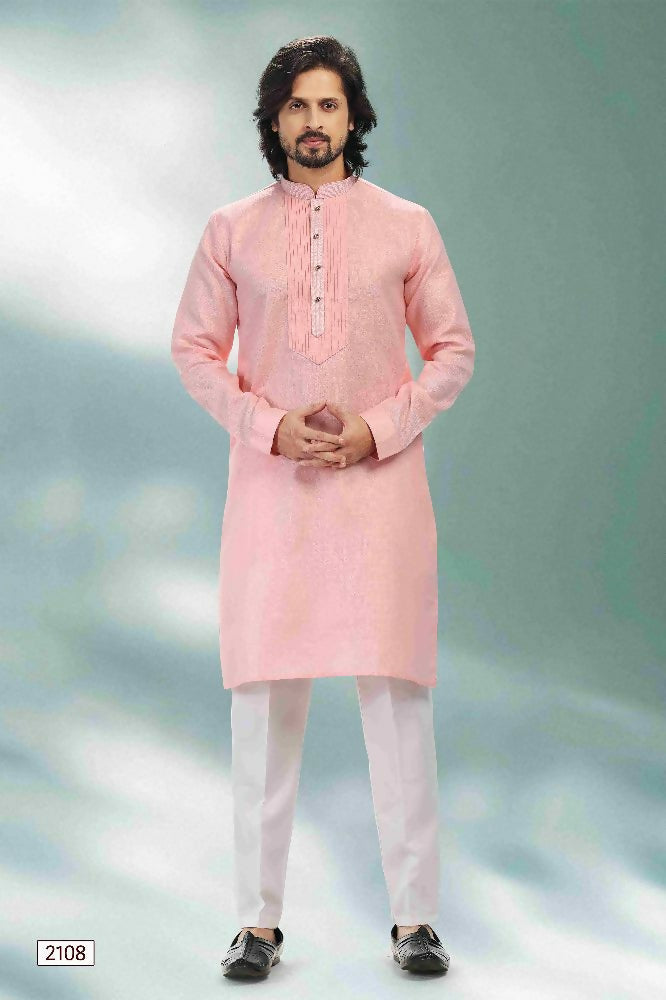 Raivat Ethnic Linen Cotton Pintux Work Kurta Pajama In Pink Colour - Dista
