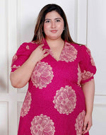 Thumbnail for Miravan Plus Size Womens Pink Printed Collar Neck Short Puff Sleeves Cotton A-Line Maxi Dress - Distacart