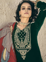 Thumbnail for Aastha Fashion Women's Green Velvet Embroidered Kurta with Trouser & Dupatta - Distacart