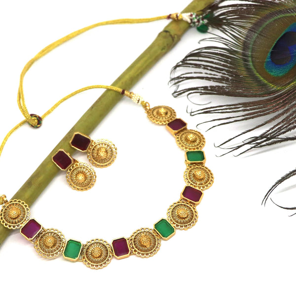 Joban Fashion Maroon & Green Pure Brass With Rajwadi Polish Necklace Set