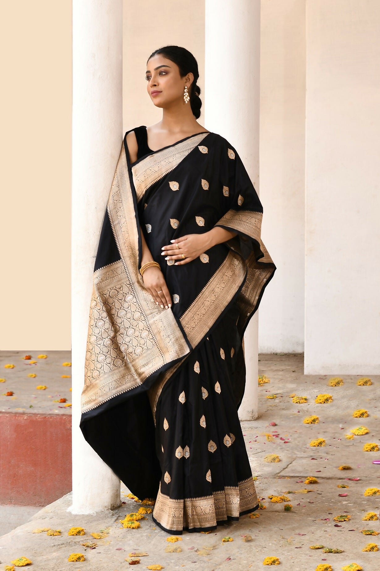 Joban Fashion Black Pure Katan Pure Handloom Banarasi Silk Saree