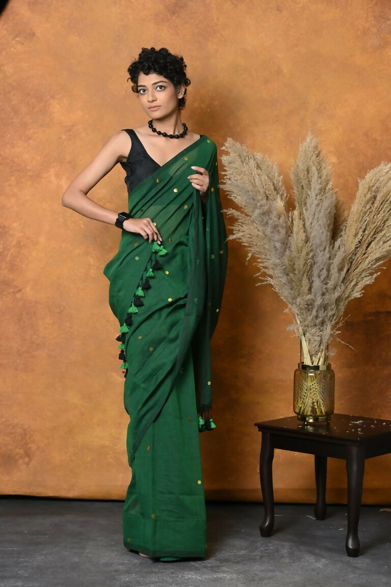 Very Much Indian Pure Mul Cotton Handloom Saree - Green - Distacart