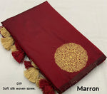 Thumbnail for Maroon Silk Woven Saree with Unstitched Blouse - Hiral Fashion - Distacart