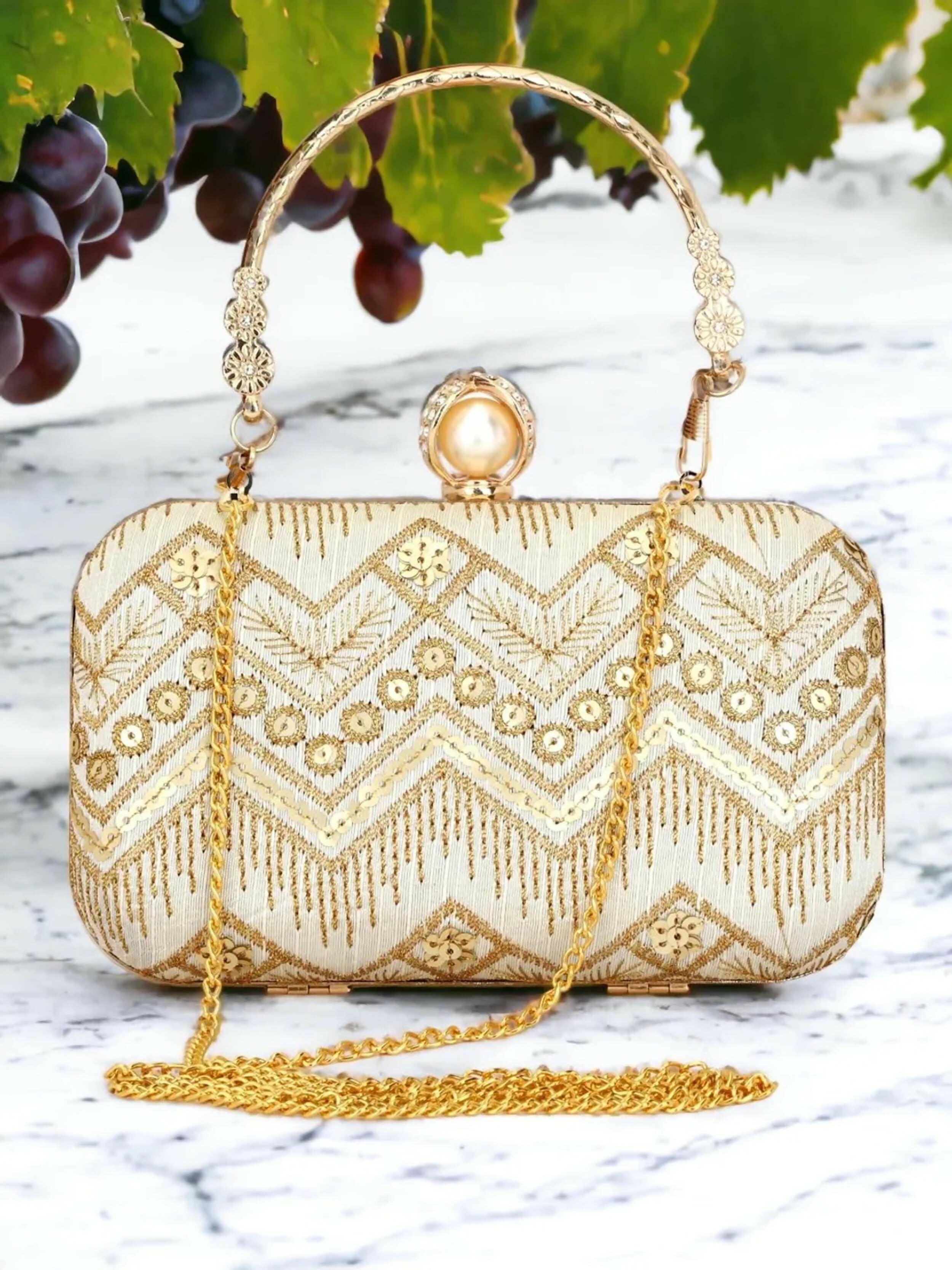 Joban Fashion Bridal Hand Clutch For Women & Young Girls - Golden