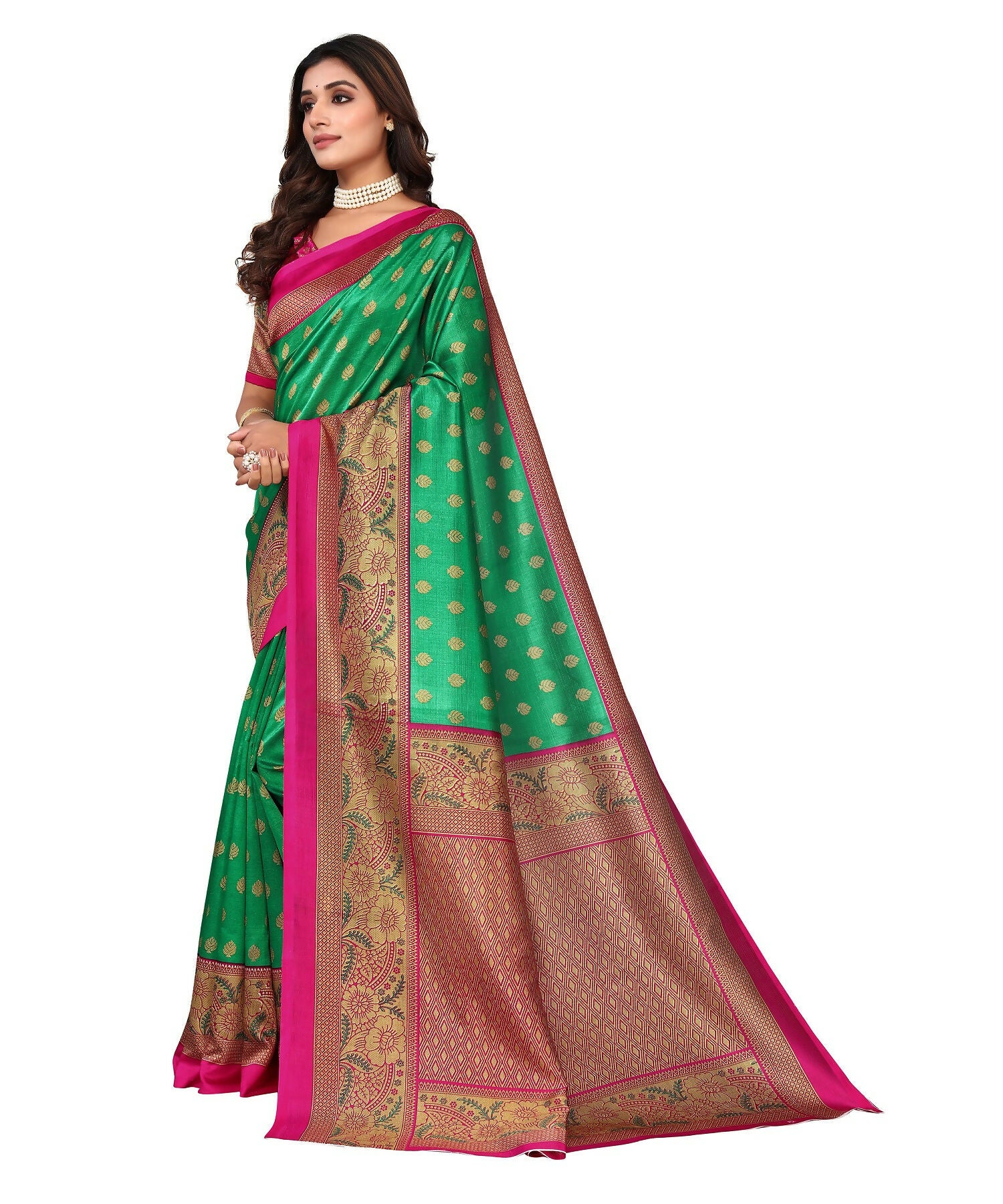 Vamika Green Printed Art Silk Saree - Distacart