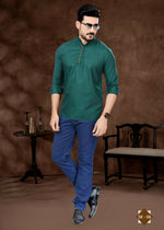 Thumbnail for Joban Fashion Men's Pure Cotton Green Plain Short Kurta - Distacart