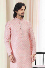Thumbnail for Raivat Ethnic Cotton Thread Work Kurta Pajama In Peach Colour - Dista