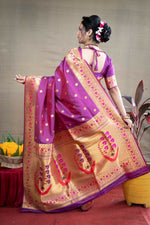 Thumbnail for Jyoti Fashion Women's Purple Paithani Silk Zari Woven Saree with Blouse - Distacart