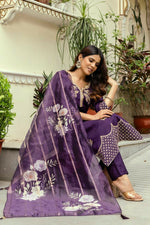 Thumbnail for The52 Wine Women's Beautiful Viscose Chanderi Fabric Thread Work Straight Kurta Pant and Dupatta Set - Distacart