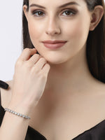 Thumbnail for NVR Women Silver-Plated Handcrafted American Diamond Link Bracelet - Distacart