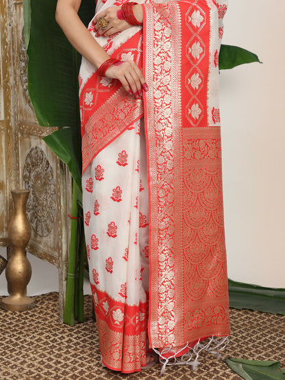 Shree Shyam Fashion Linen Cotton Red & White Saree - Distacart