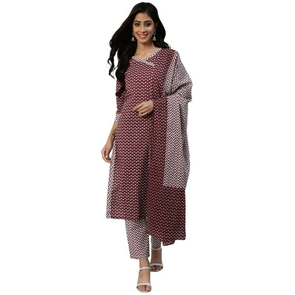 Anubhutee womens Maroon Kurta Trouser with Dupatta Set - Distacart