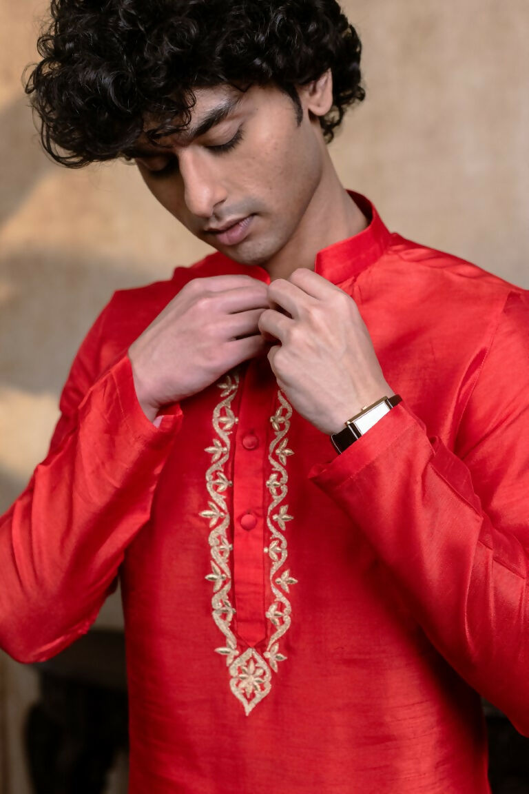 Falling Raw Silk Red Padma Gopala By Hilo Design - Distacart
