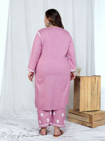 Thumbnail for Miravan Womens Plus Size Pink Embroidered Kurta With Palazzo - Distacart